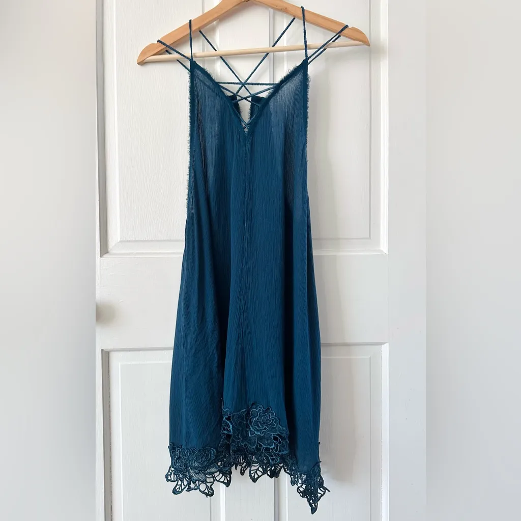 Free People Wicked Spell Tunic Mini Dress Teal Blue Boho Embroidered Size M - Image 6
