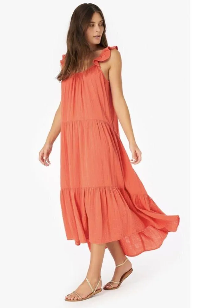 💕XIRENA💕 Rumer Tiered Gauze Cotton Maxi Dress ~ Paprika Large Orange - Image 8