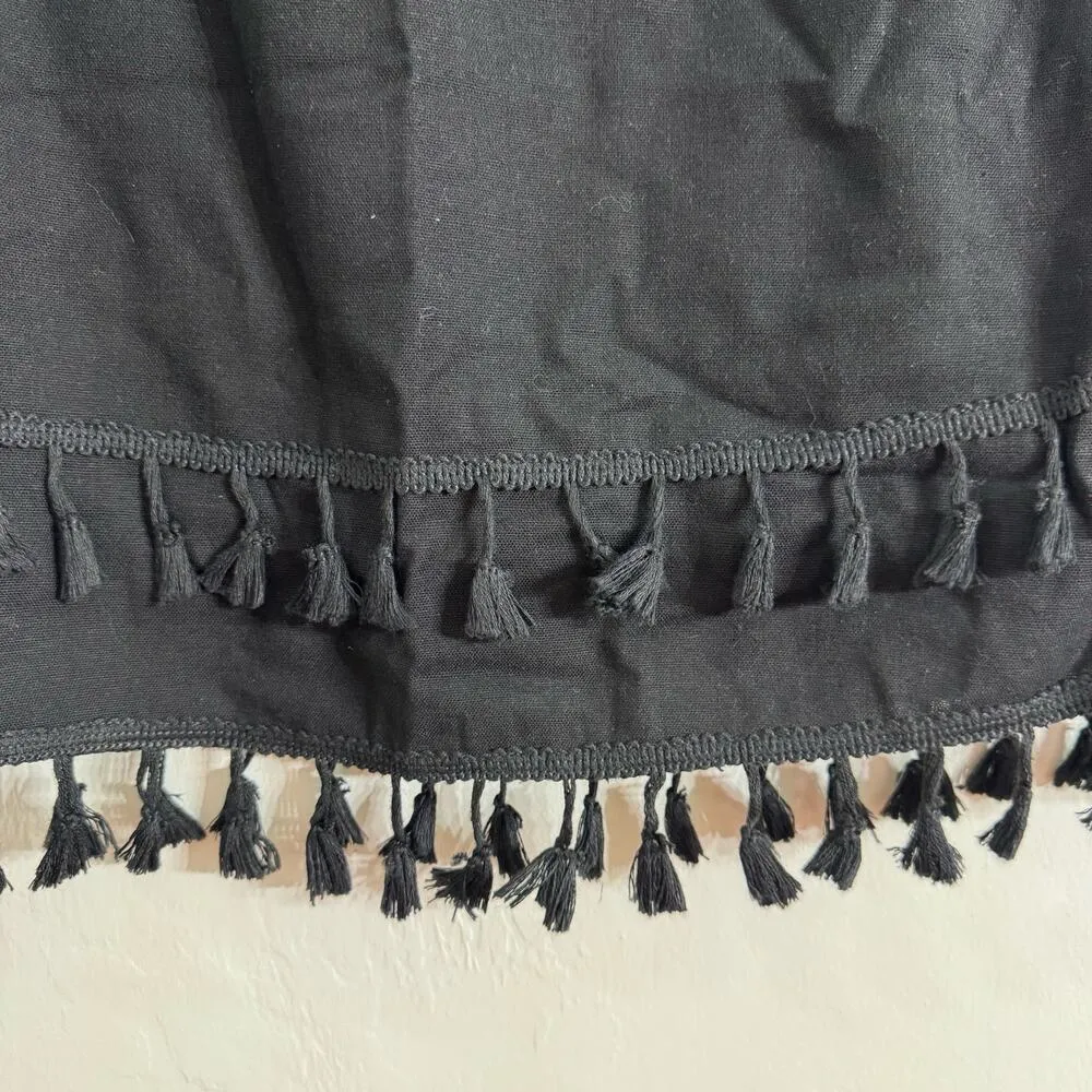 Black Tasseled Linen Blend Mini Skirt Size XS - Image 3
