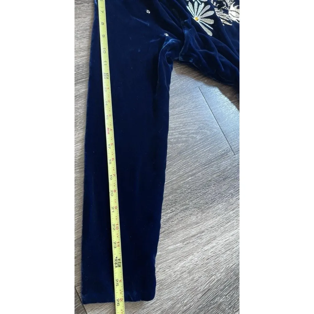 Vintage Cheongsam Long Dress Sz S Blue Velvet Asian Mandarin White Daisy Sparkle - Image 7