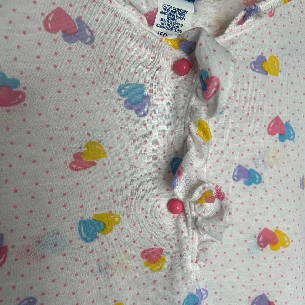 Vintage 80s 90s 1990s White and pink heart polka dot baby nightgown with ruffles Size M - Image 6
