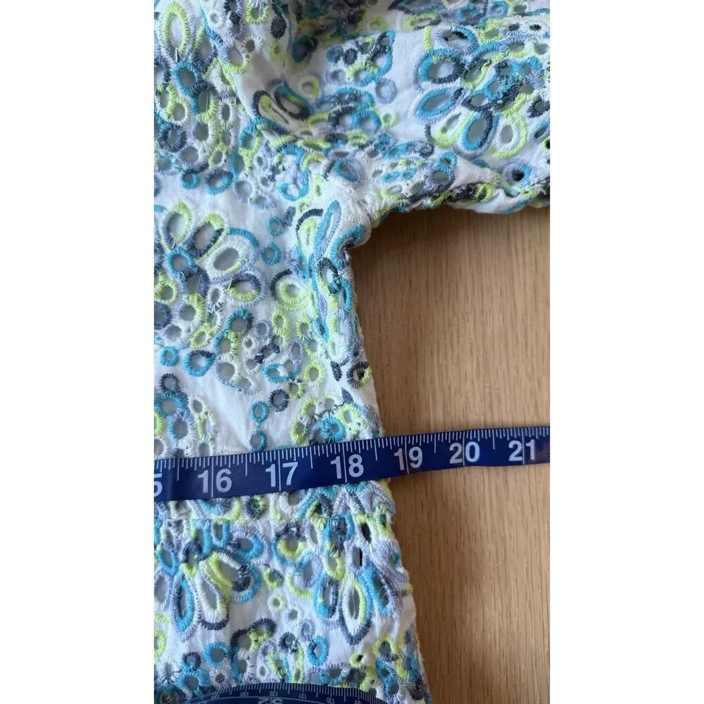 Allison New York Alice Floral Eyelet Ruffle Mini Dress Cover Up Size Small 1772 Blue - Image 11