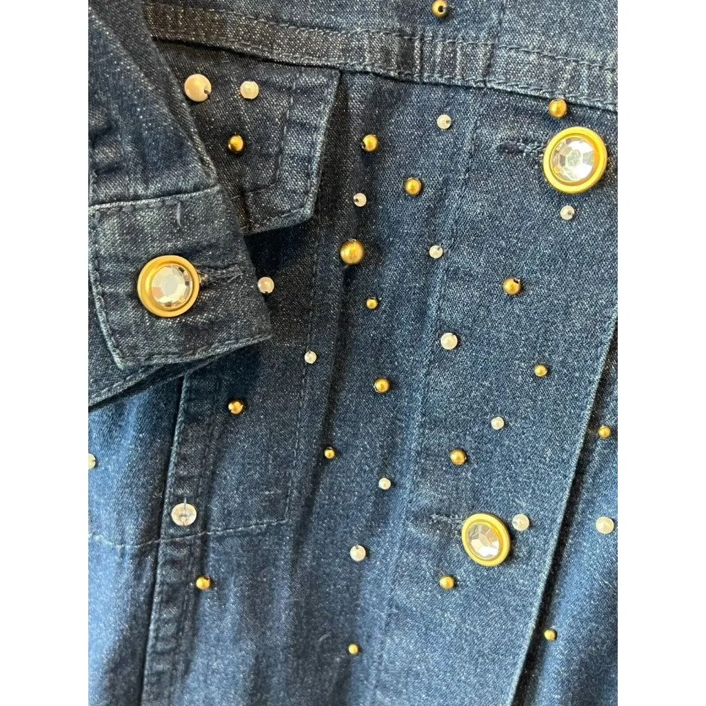 Quacker Factory Denim Trucker Jacket Plus size 1X Jean coat NWT Full Zip Studded - Image 11