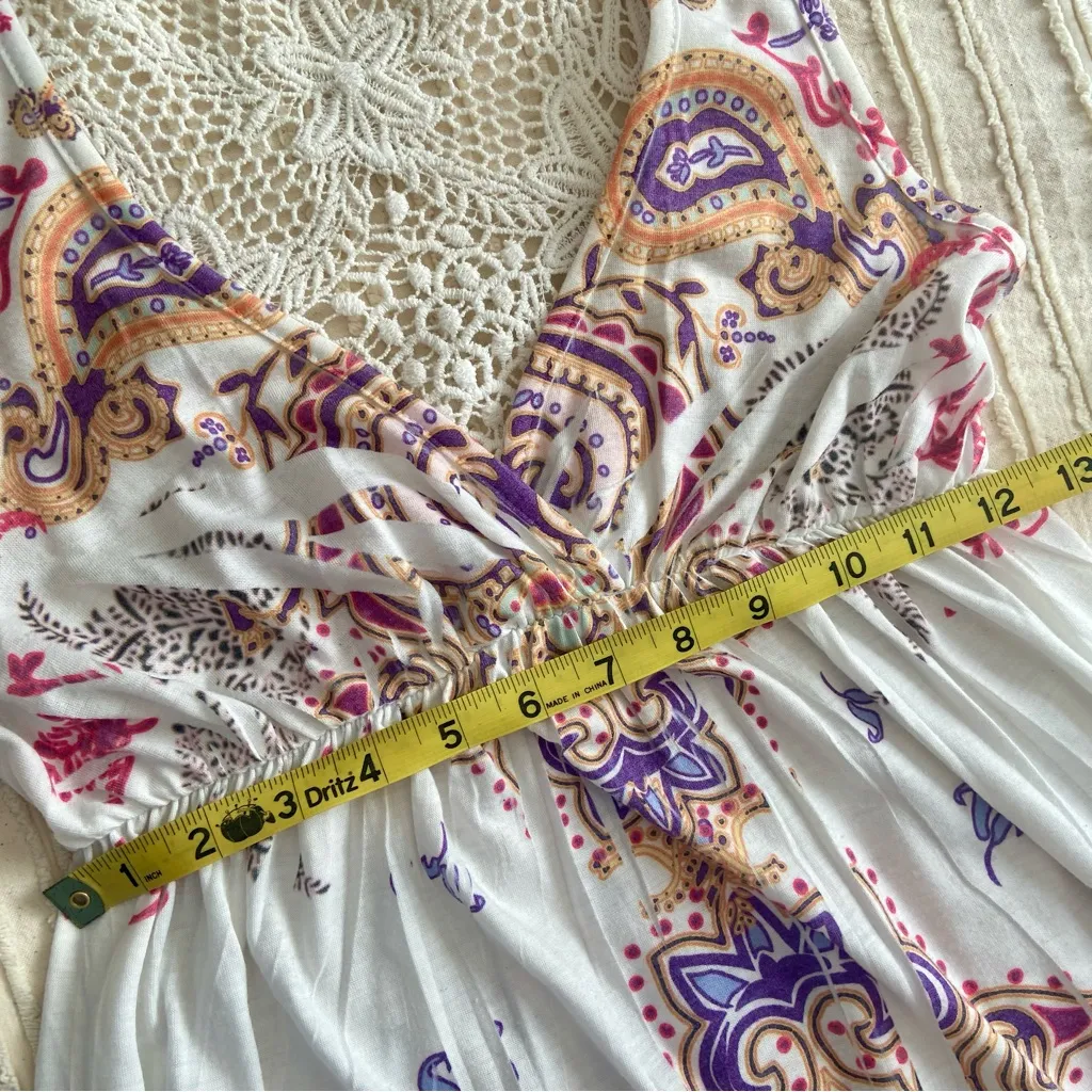 Y2K Vtg Crochet Boho Mini Dress Paisley Desert Pastels Indie S Small Forever 21 - Image 13