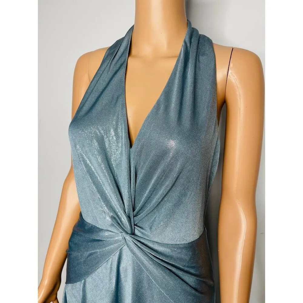 Lauren Ralph Lauren women’s Cocktail Foil print Midi dress 4 halter metallic NWT Blue - Image 7