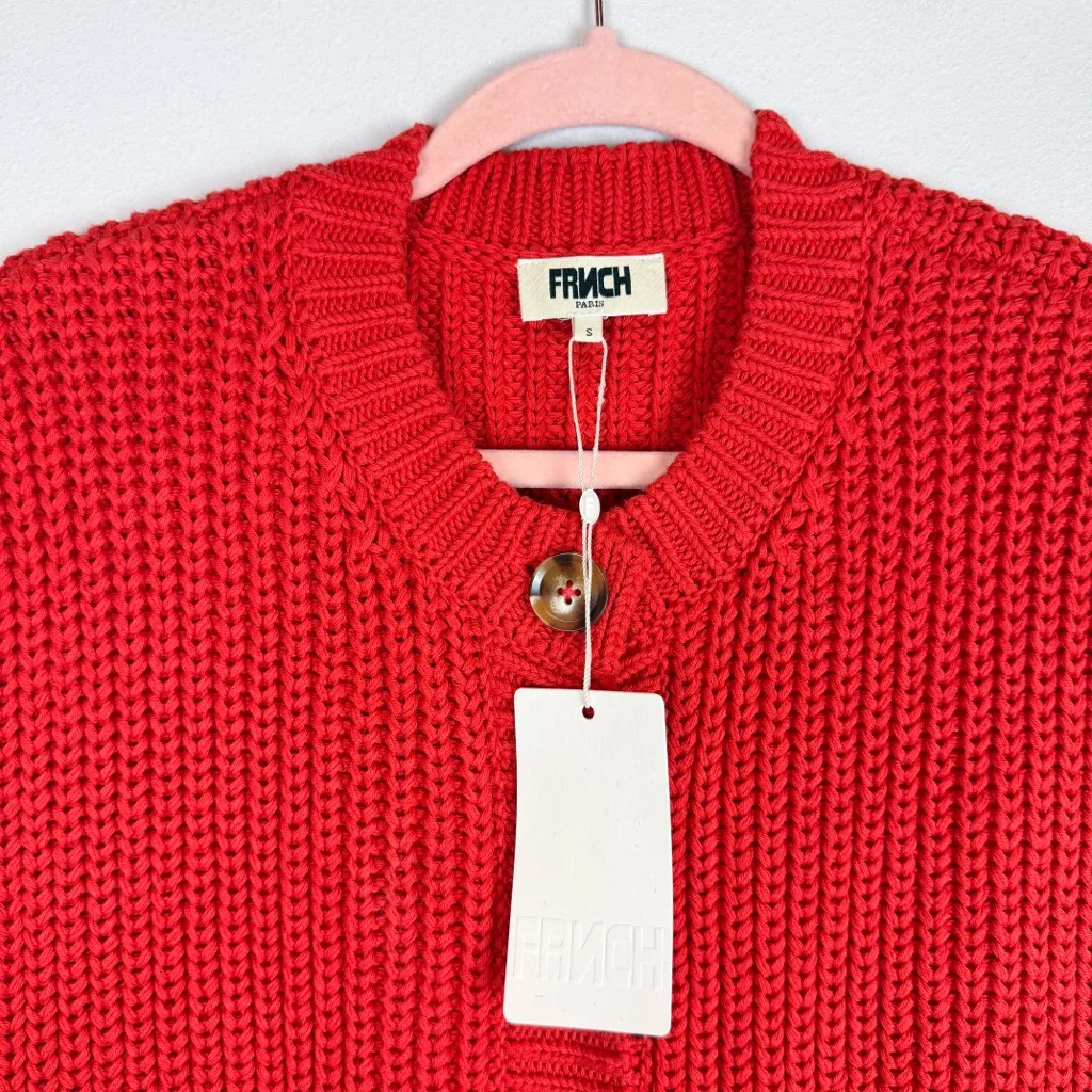 NWT FRNCH Carmele Chunky Knit Sweater Vest Sleeveless Cardigan Red Size Small - Image 5
