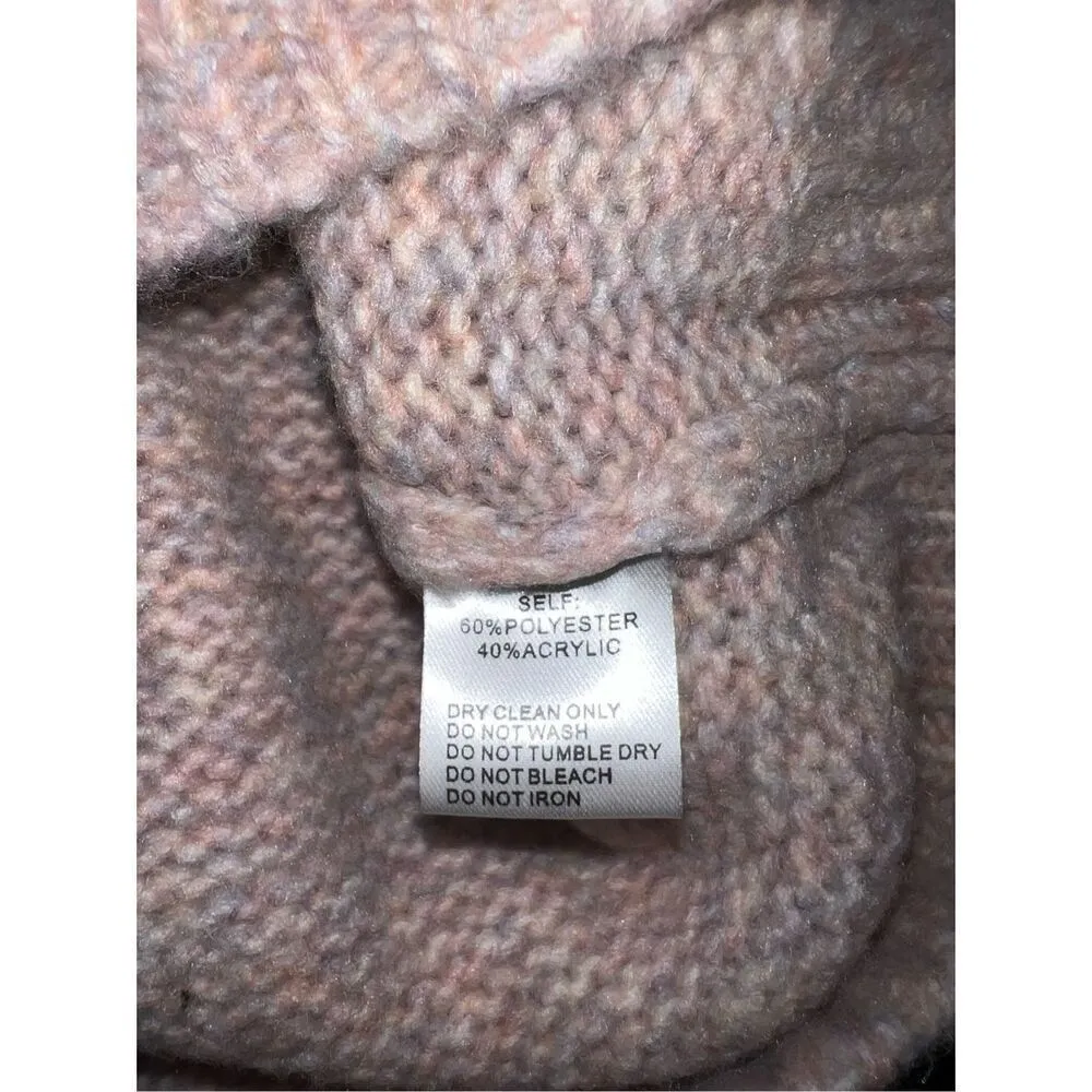 Women’s Pink White Knit Turtleneck Sweater MEDIUM - Image 5