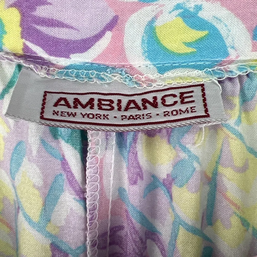 Vtg 80s Sz 8 Ambiance Bright Pastel Floral Midi Skirt Made In USA Pleated Green - Image 4