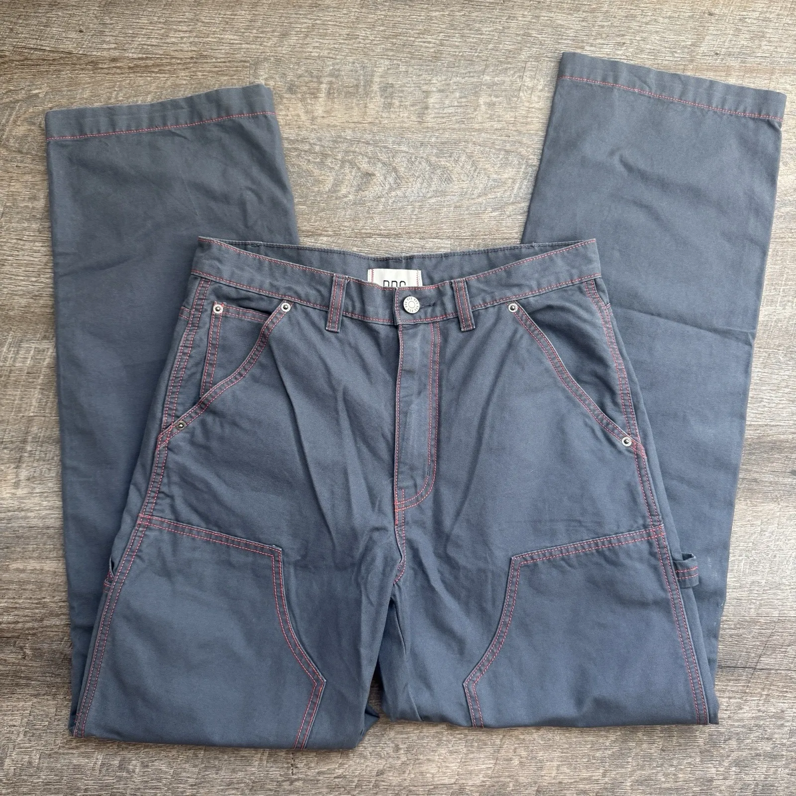 BDG Urban Outfitters Gray Red Stitch Straight Carpenter Pants Cotton 28 - Image 3