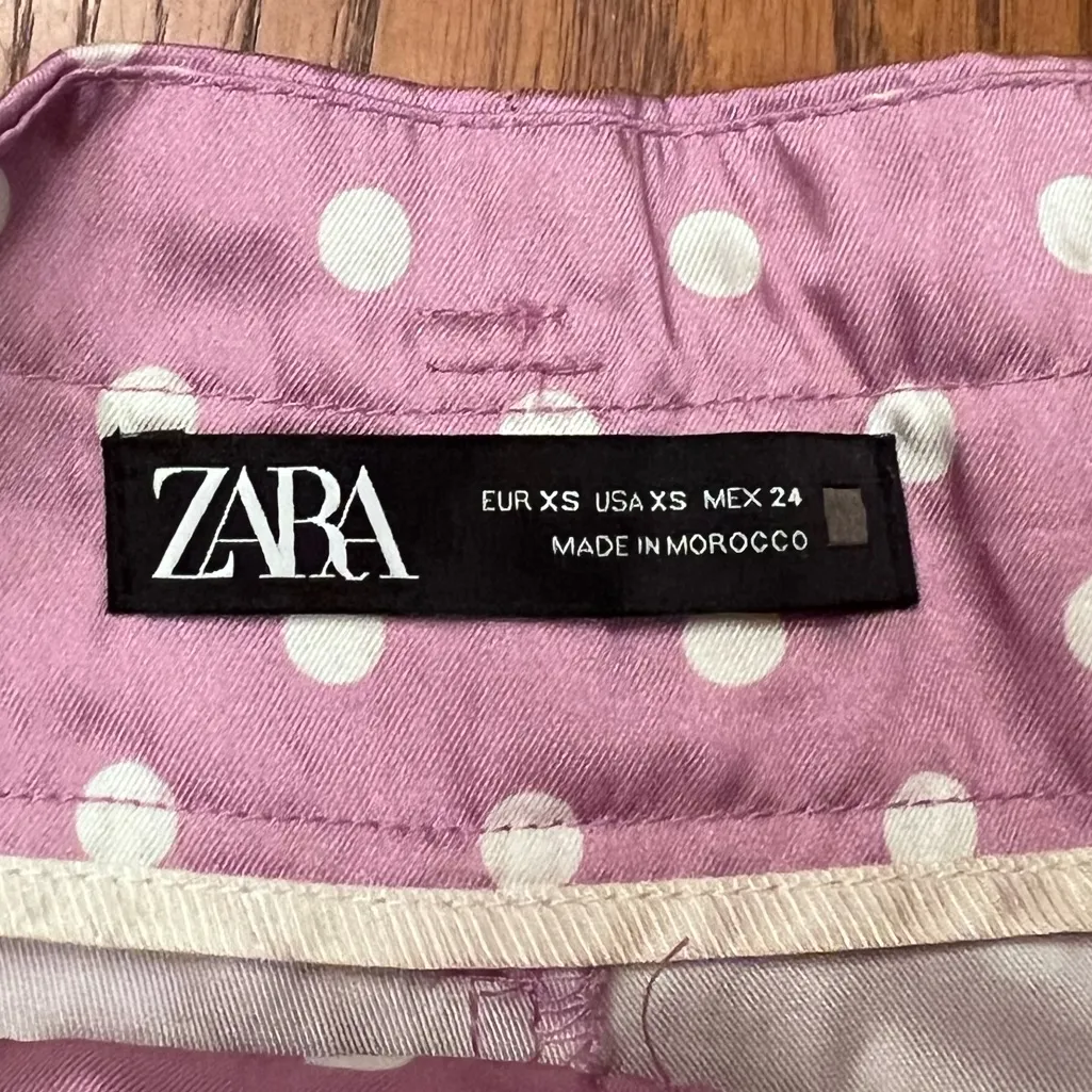 ZARA Lilac & White Polka Dot High Waisted Flowy Satin Belted Paperbag Shorts XS‎ - Image 16