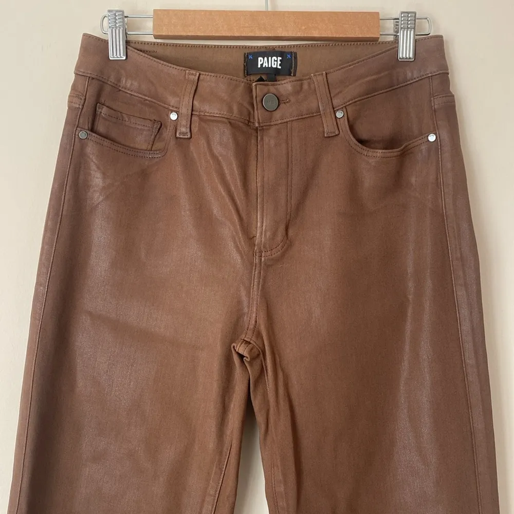 Paige Genevieve high rise flare cognac brown coated jeans NWT - Image 4