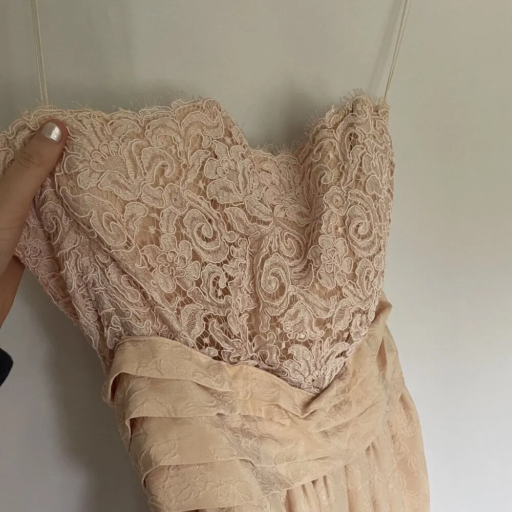 Rina Di Montella silk vtg sz 6 pastel cream prom dress padded shoulder jacket Orange - Image 6