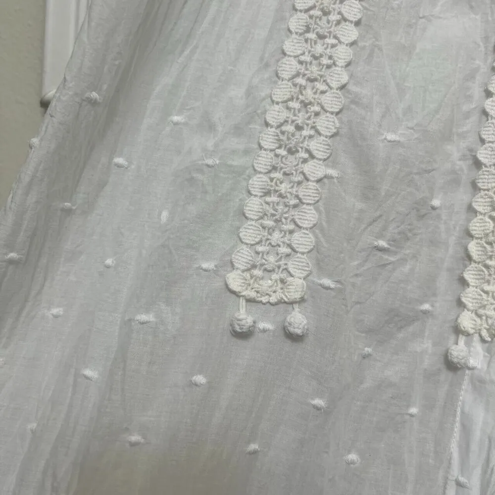 Anthropologie Alphamoment Cotton Dress Embroidered Lace Swim Coverup Sz 36 Whit - Image 4