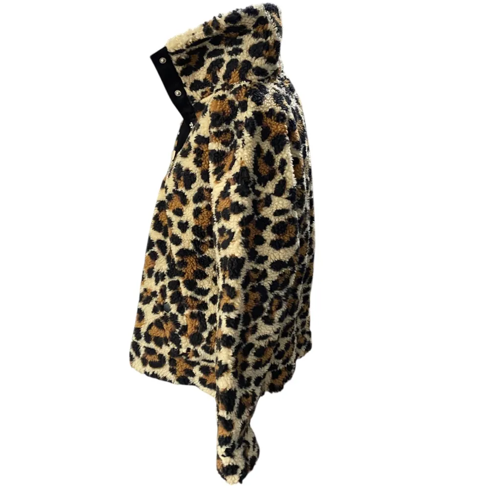 J. Crew Vintage Fleece Snap-collar sherpa sweatshirt in leopard NEW Size XXS - Image 3
