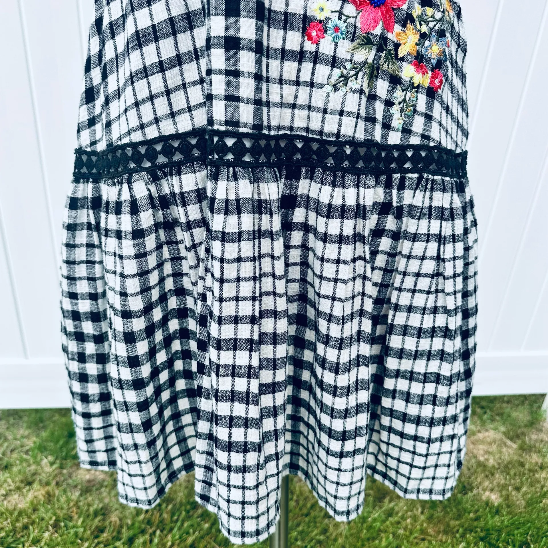 Derhy Women's Ferrure Black & Ivory Checked Jumper Dress Size M - Image 10