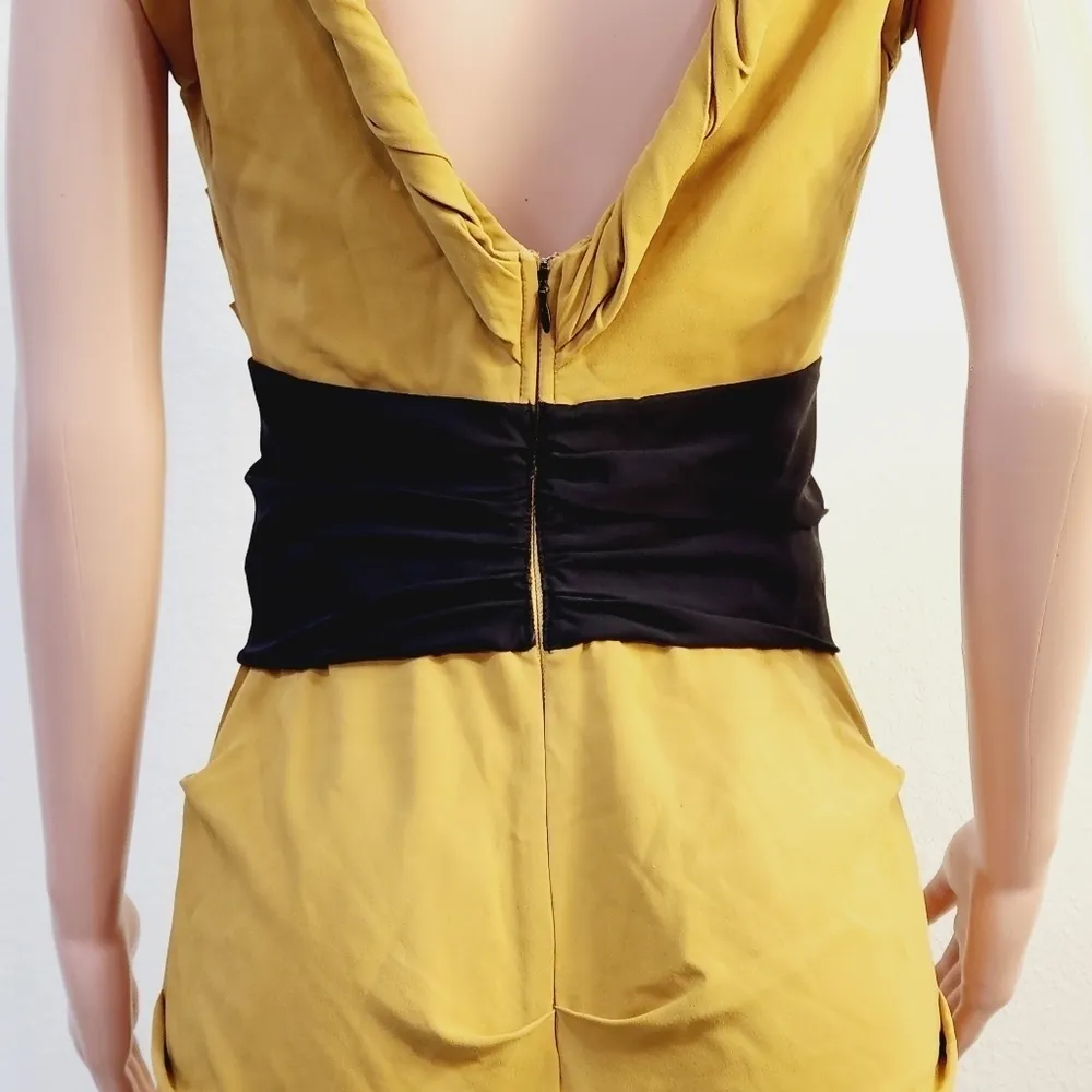 Nicole Miller Collection Silk Mustard & Black Cocktail Dress Size: 8 - Image 9