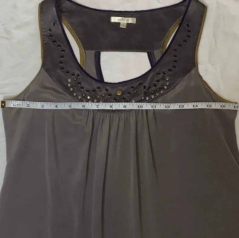 Embellished Silk Gray Tank Top Small - Image 8