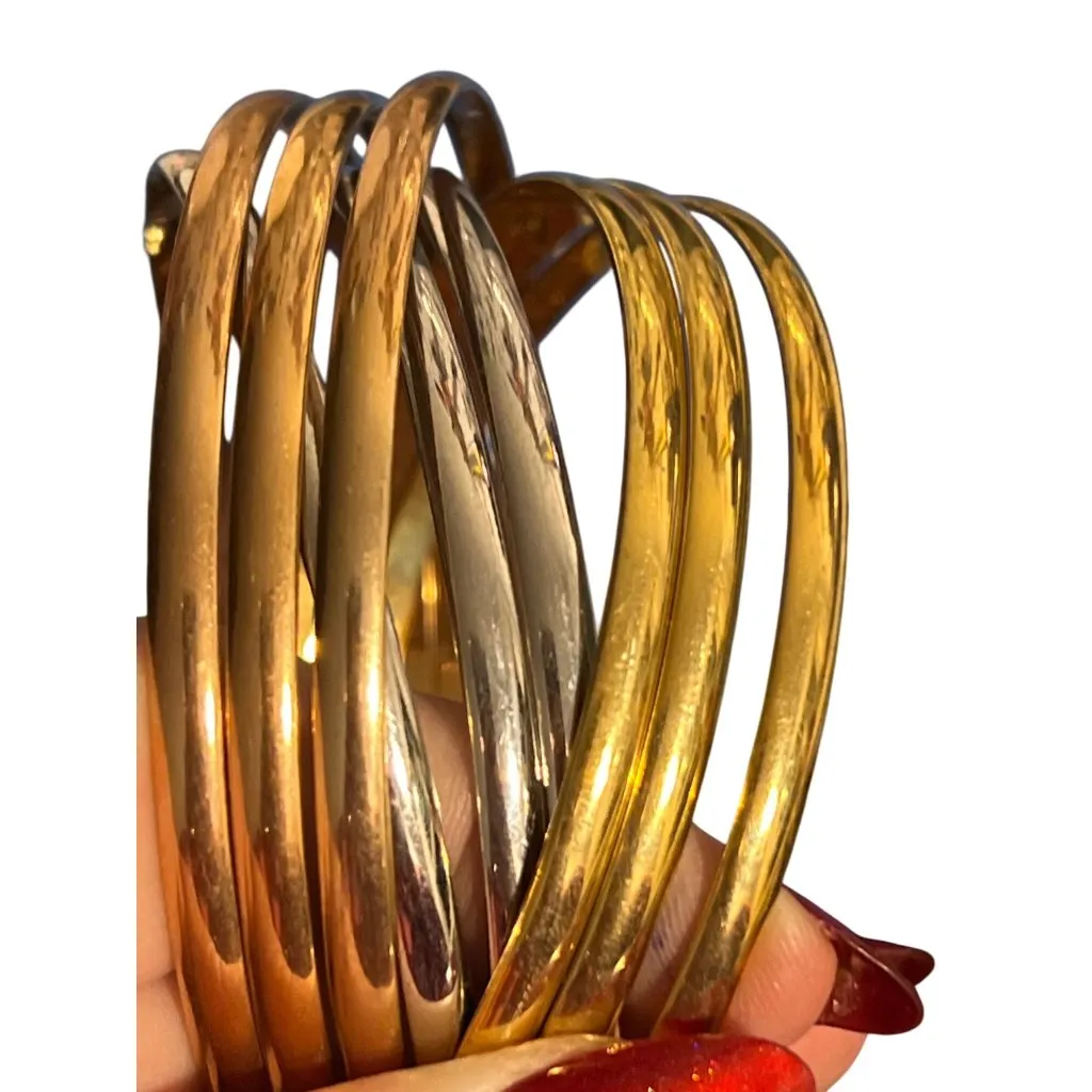 Metallic Multi Tone Cluster Bangle Bracelets Gold Silver Rose Gold Tone 9" - Image 3