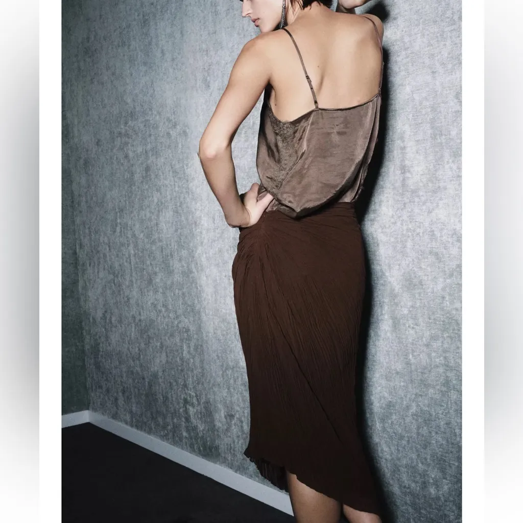 Zara NWT ZW collection pleated asymmetrical midi skirt - Image 6