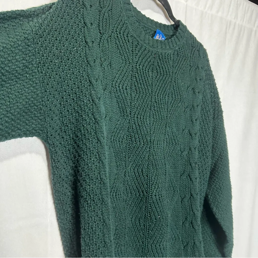 Vintage Pendleton Lobo Green Cable Knit Crewneck Sweater Size Medium - Image 3