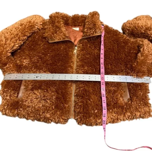Maeve by Anthropologie Faux Fur Sherpa Teddy Jacket‎ Brown Zip Medium - Image 3
