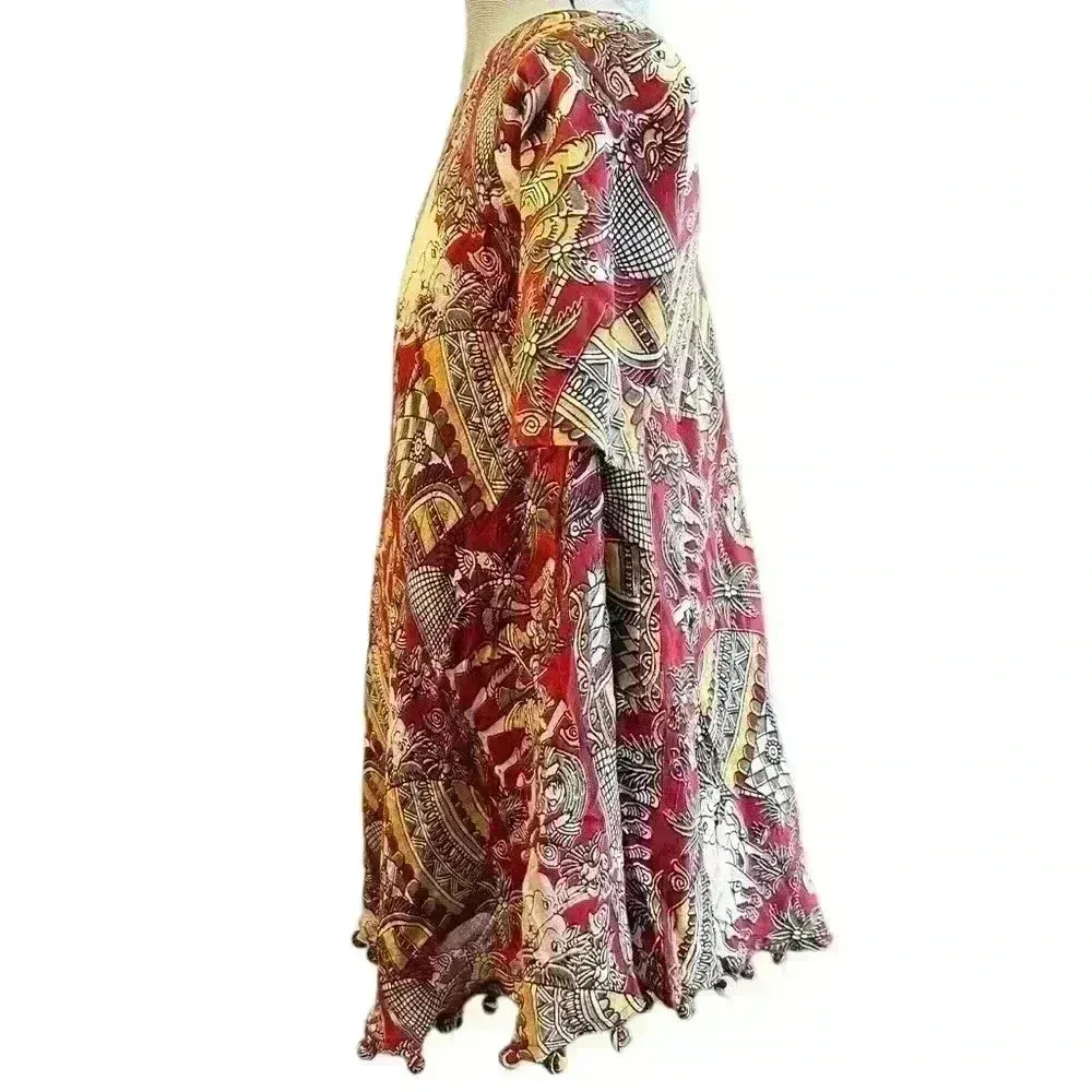 Indian Women Red Cow Floral Printed Round Neck Kurta Kurti Top Tunic Dress Small - Image 2