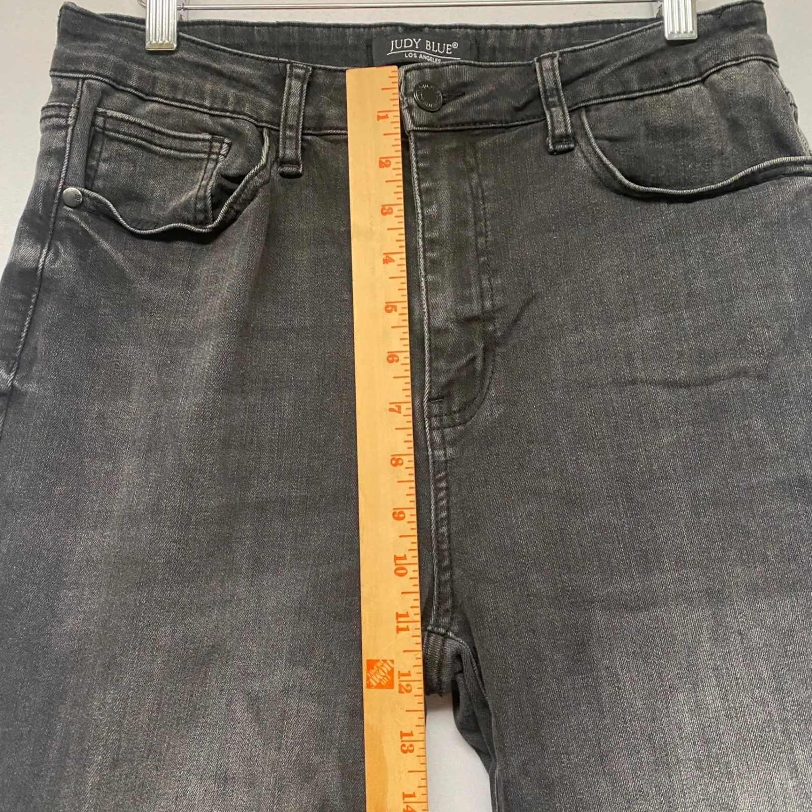 Judy Blue Super Flare Jeans Black Wash Distressed Raw Hem Retro Style Size 11 30 - Image 12