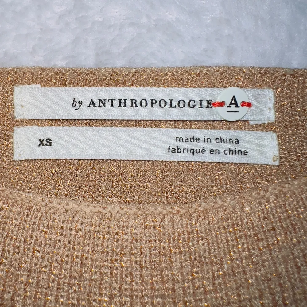 Anthropologie Gold Metallic Tan Claudette Ruffle Sleeve Sweater Dress size XS - Image 4