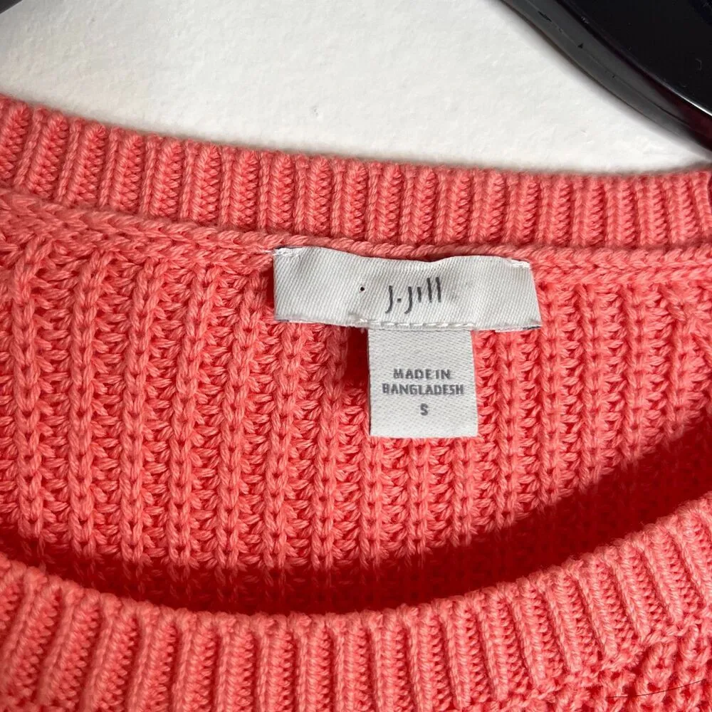 J. Jill Relaxed Knit Pullover Sweater Women's Coral Orange Long Sleeve Sz S - Image 3