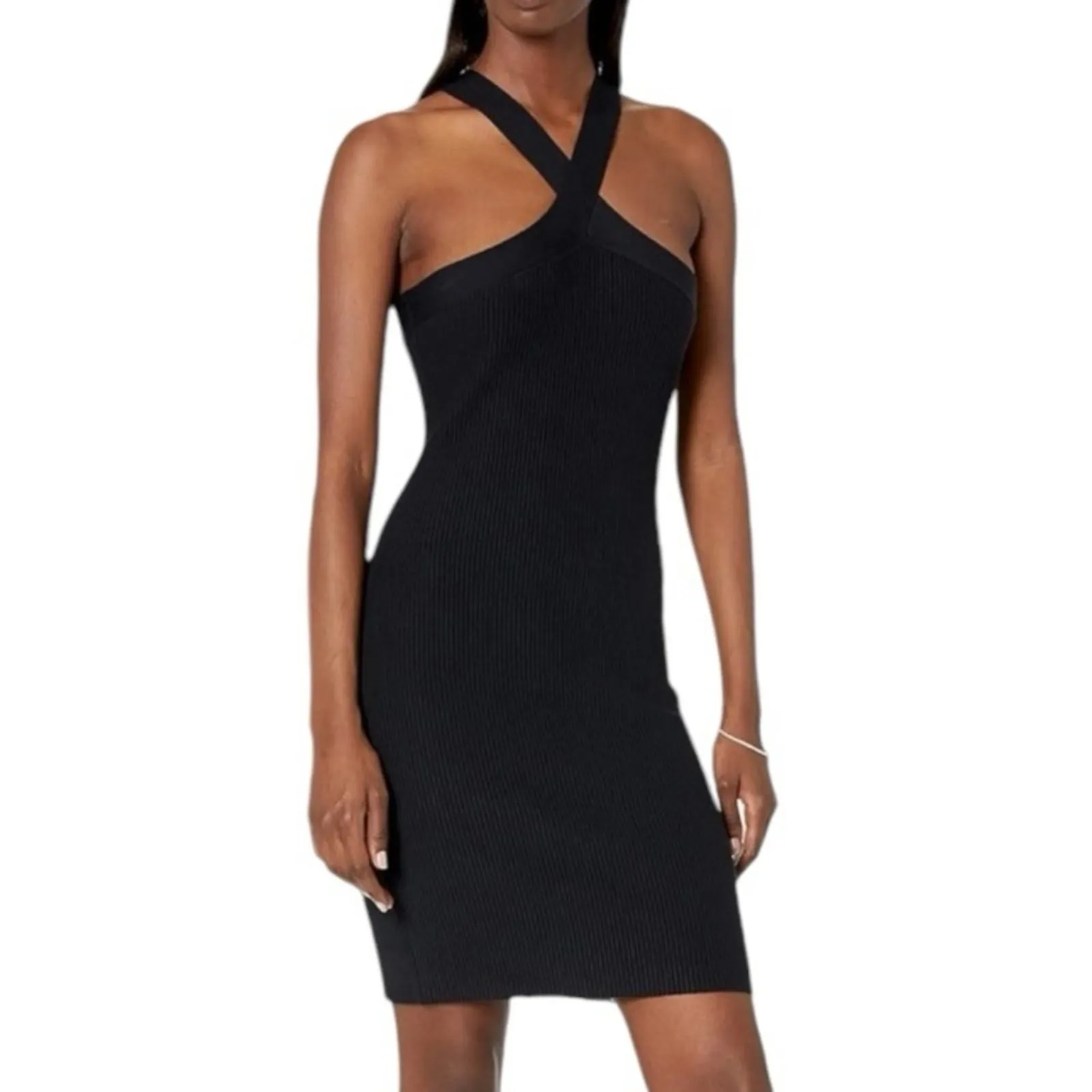 Sincerely Jules Aritzia Sculpt Knit Criss Cross Halter Dress NWT Size M Black Size M - Image 4