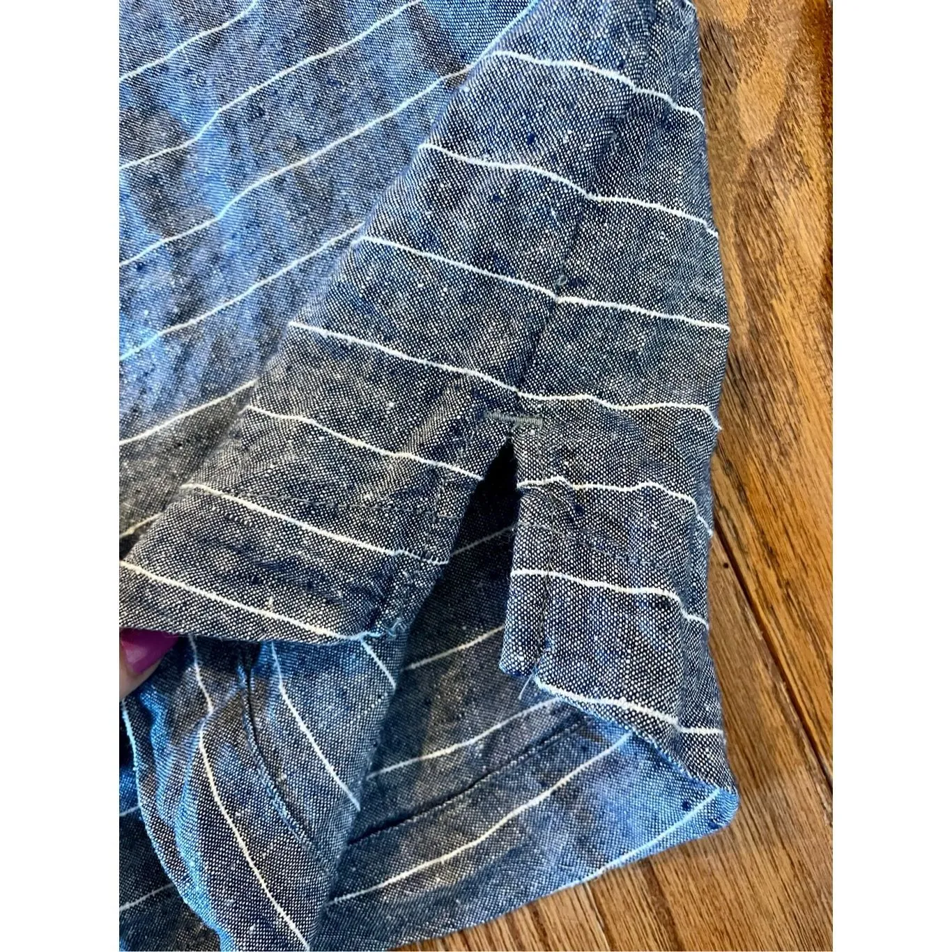 Sigrid Olsen blue linen striped top size small - Image 9