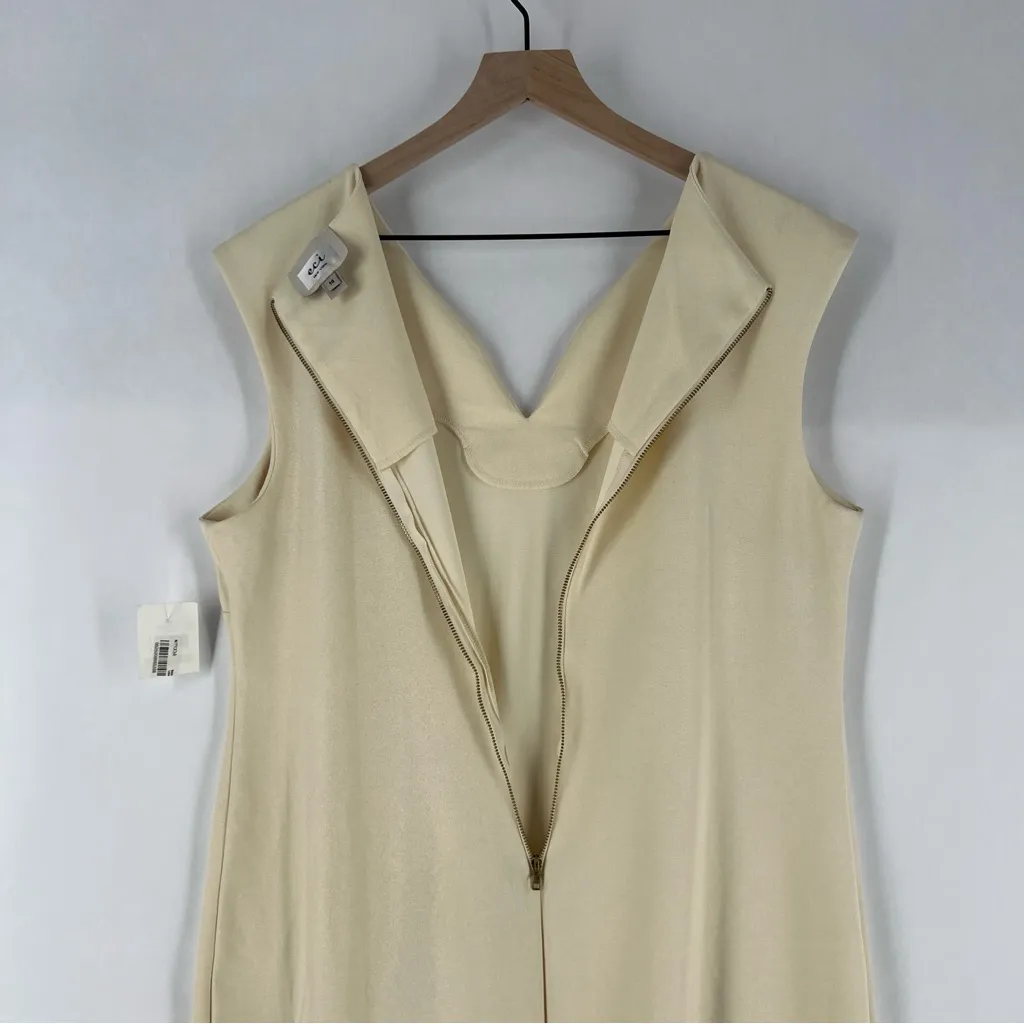ECI New York Cream Metallic Shimmer Cap‎ Sleeve Sheath Dress V Neck Exposed Zip - Image 10