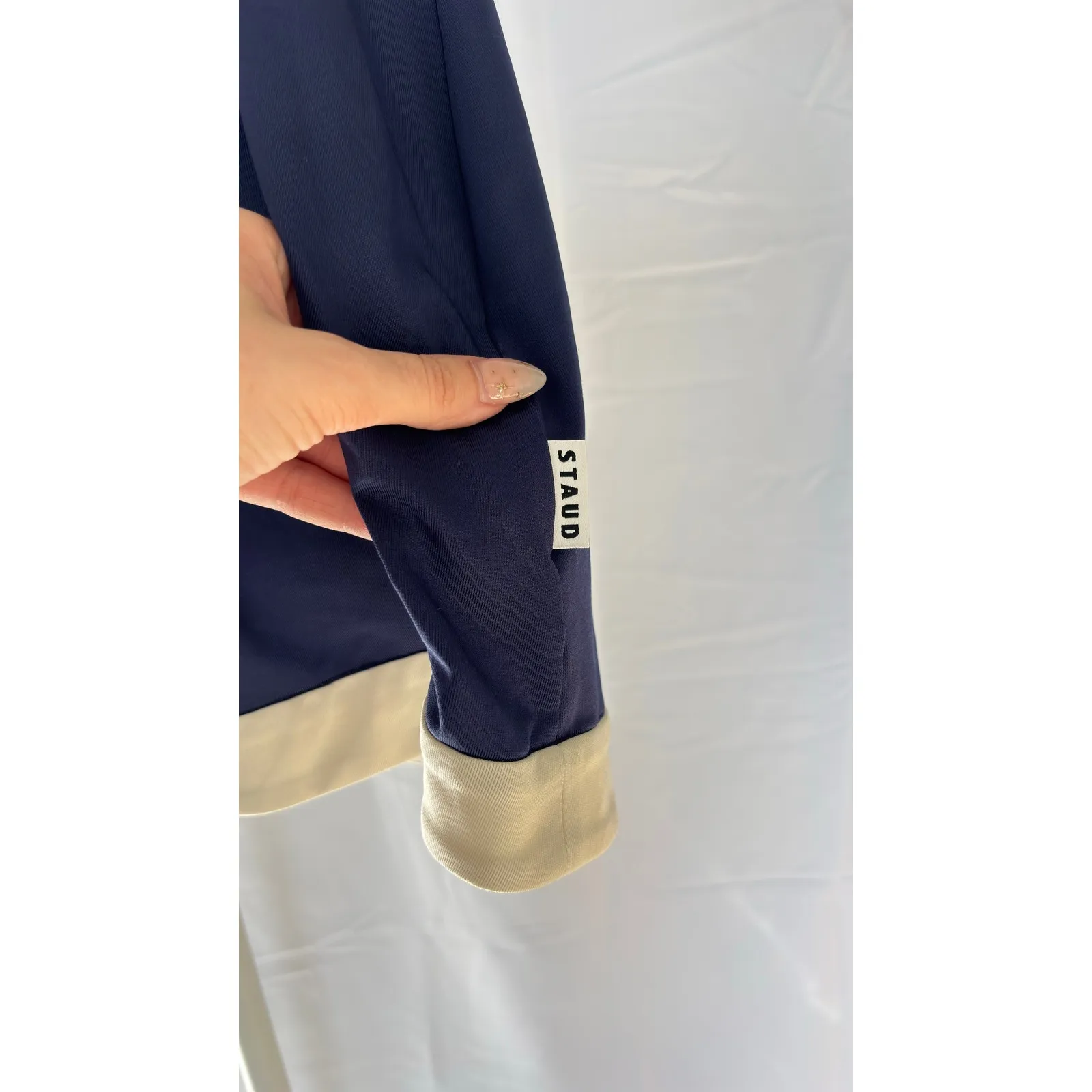 $235 NWOT STAUD Court Top Spin Navy Blue Halter Skirt Dress Contrast Trim - Image 8