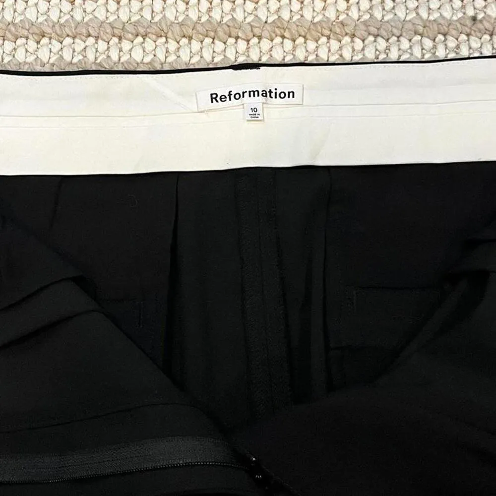 REFORMATION Alex Black Relaxed Fit Pleated Work Trousers - Image 5