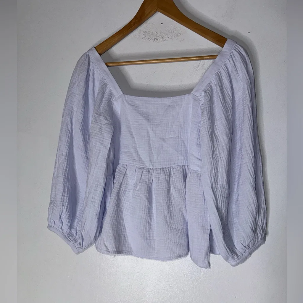 by together Small‎ Pale Purple Cotton Gauze Puff Sleeve Square Neck Top - Image 2
