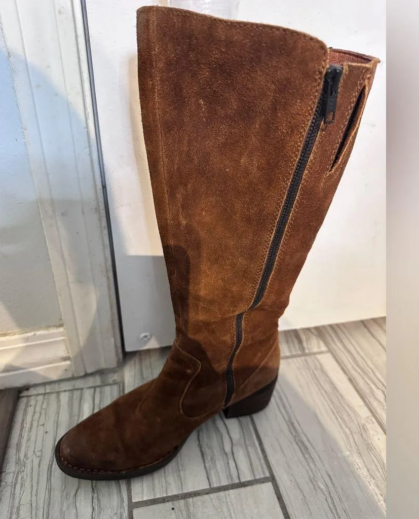 Born Basil Brown Suede Boots Women's Sz 9.5‎ Buckled Knee High Leather - Image 6