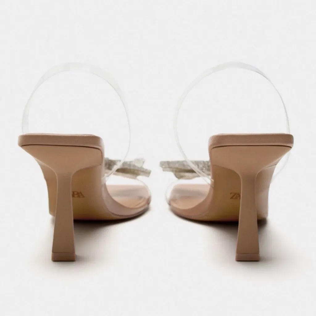 Zara Nude Clear Bow Heels - Image 4