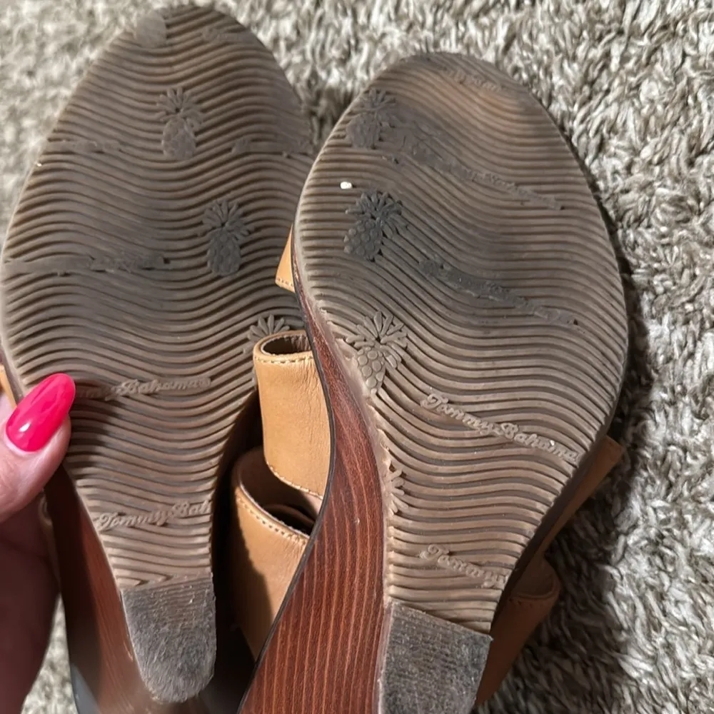 Tommy Bahama Palrinna Wedge Sandals woman size 8.5 camel leather fringe ankle - Image 8