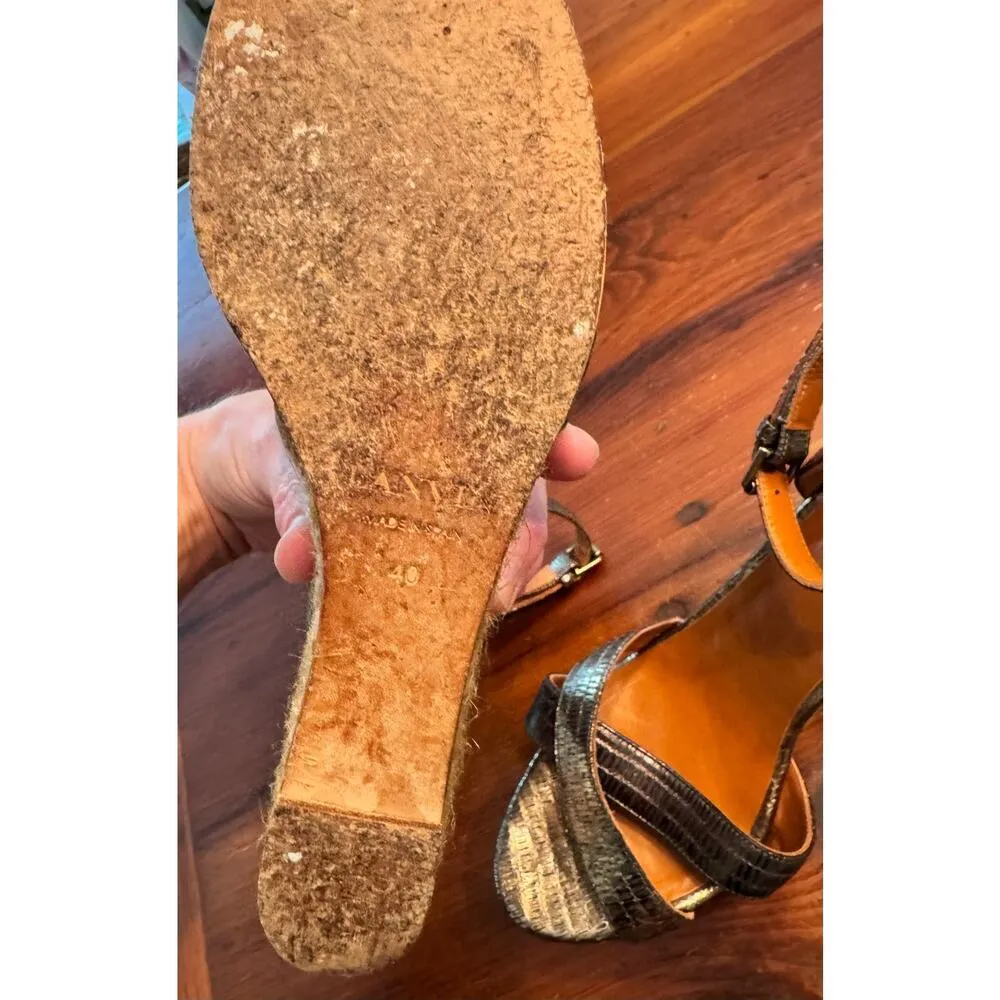 Lanvin Golden Metallic Leather Wedge Sandals Size 40 Lanvin Gold - Image 9