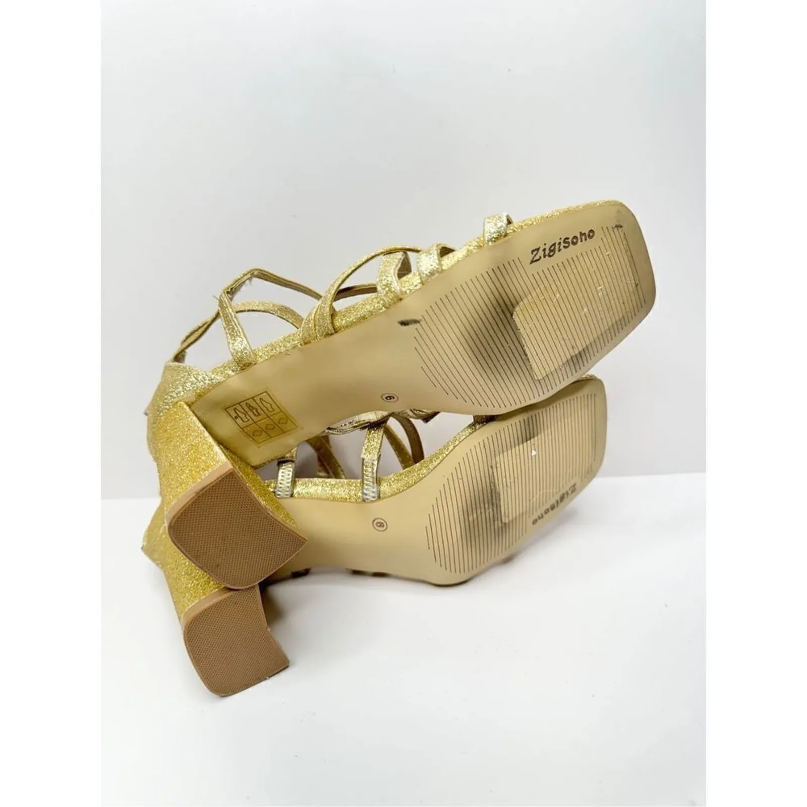 Zigi Soro Sandals Size 6‎ Gold Open Toe Ankle Strap Dress Heels Sparkly - Image 9