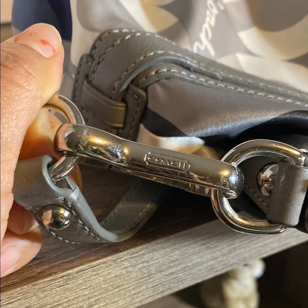 Sophia Madison Clover Luxury Satchel Purse Blue Gray Sateen - Image 11