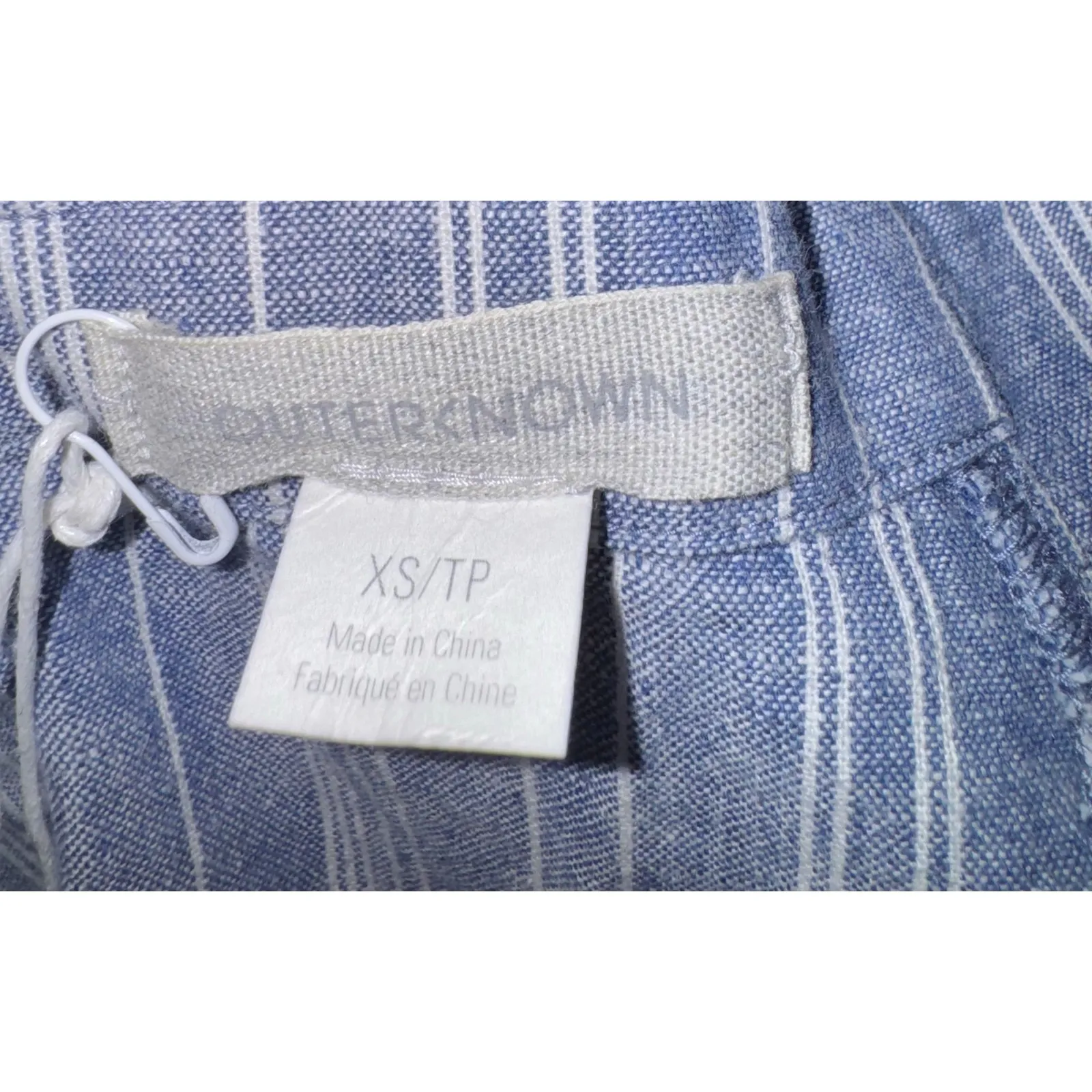 NWT Outerknown Linen Blend Tides Crop Top Womens XS Pleated Striped Chambray Blue - Image 9