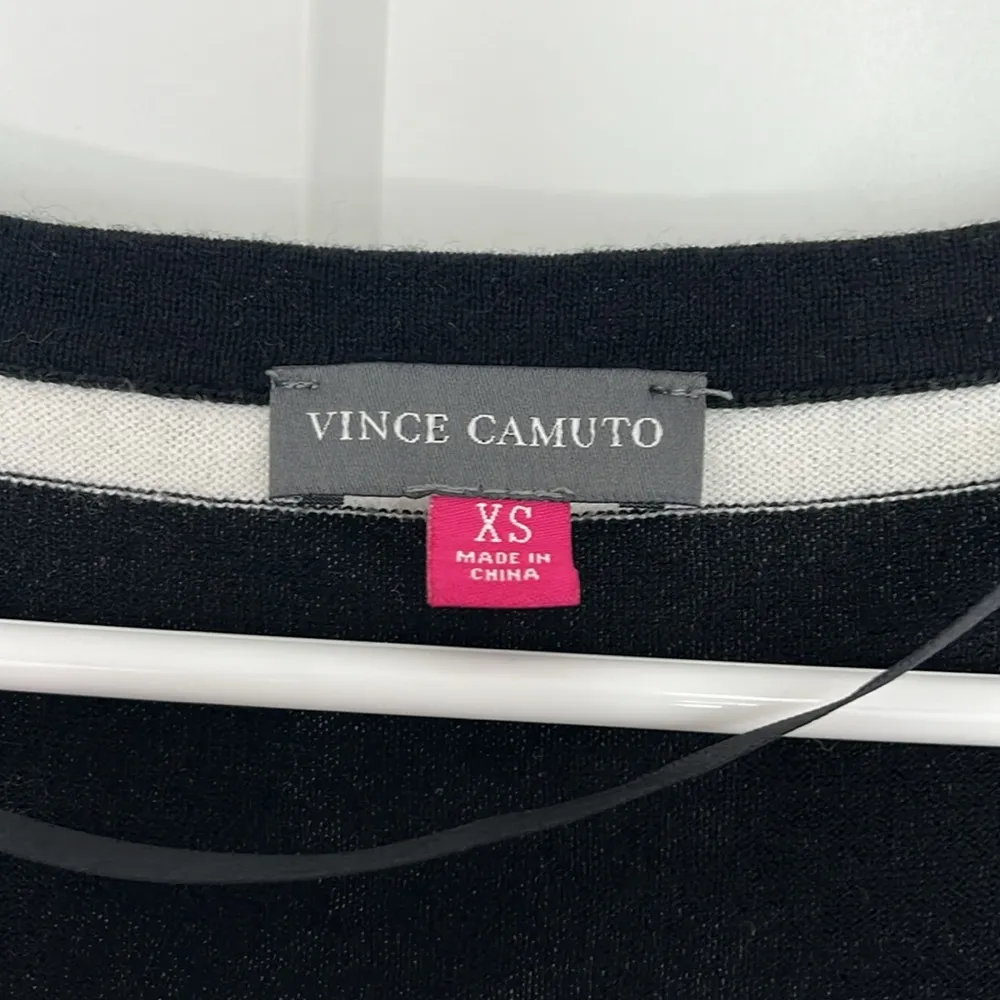 Vince Camuto XS Black, White Stripe 3/4 Sleeve Drawstring Waist Sweater Dress - Image 5