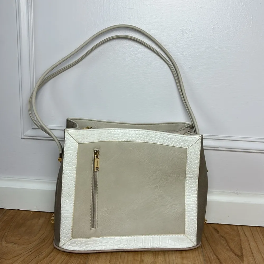 Samoe Style East/West Shopper Handbag/Shoulder Bag Faux Leather Neutral Soft - Image 7