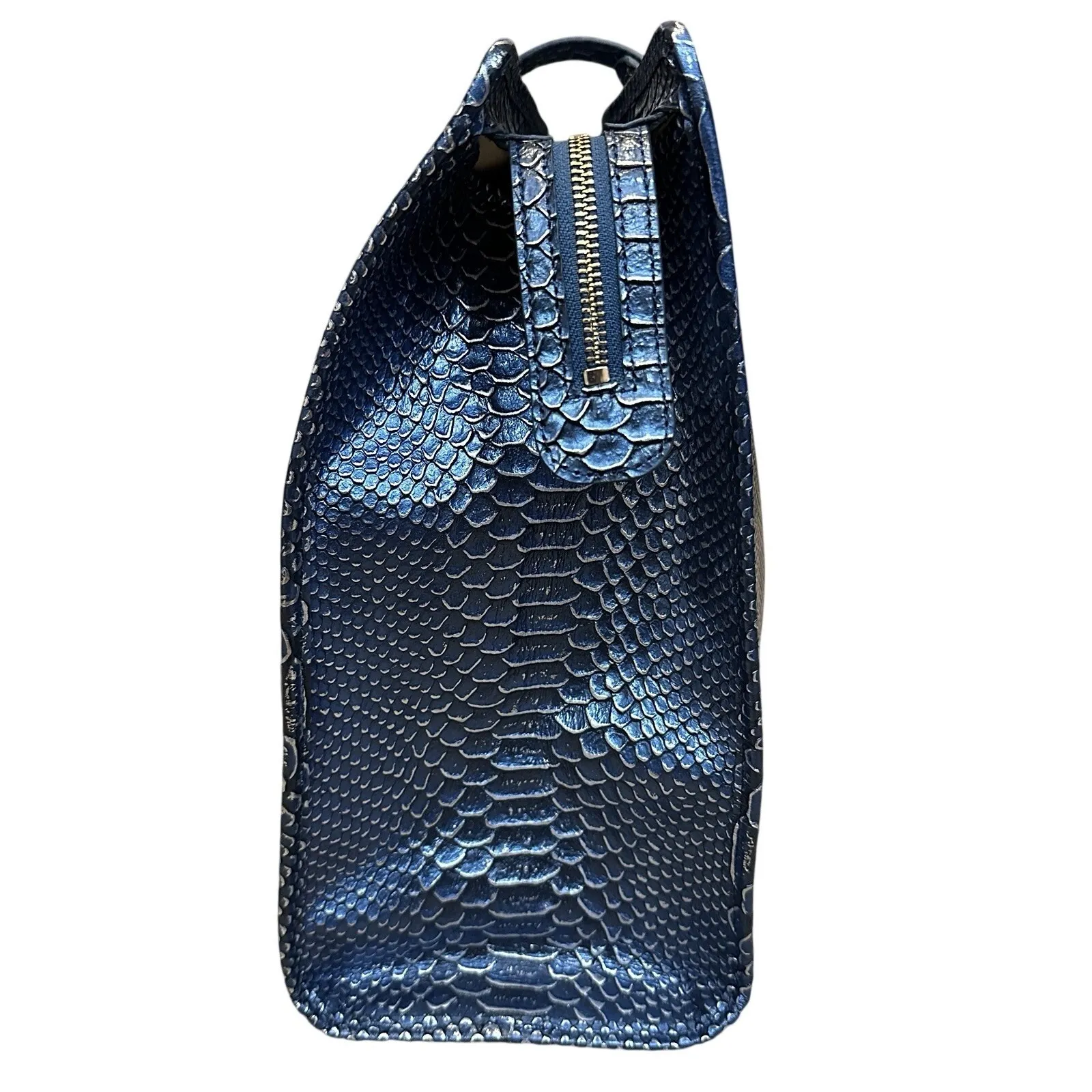 Brahmin Tia Serenity Meridian Satchel Shoulder Tote Bag Snake Blue Embossed - Image 9