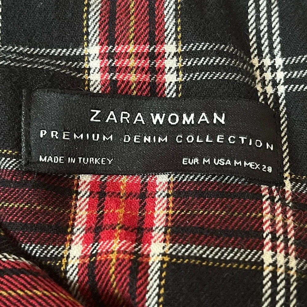 Zara Woman Plaid Flannel Midi Shirt Dress Black Red White Size Medium - Image 4