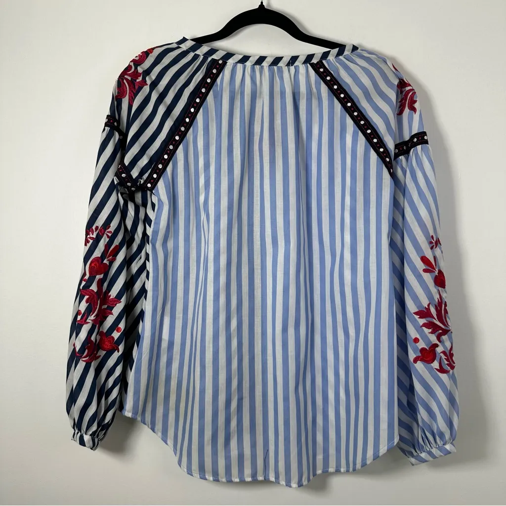 Anthropologie Child Of The Universe Striped Boho Flowy Peasant Blouse Size S - Image 3