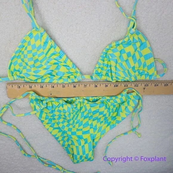 New! Set! It’s Now Cool x Free People checkered wave lime green bikini set, S Blue - Image 8