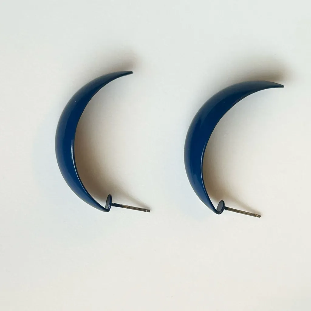 Women’s Navy Blue Vintage Crescent Hoop Earrings - Image 6