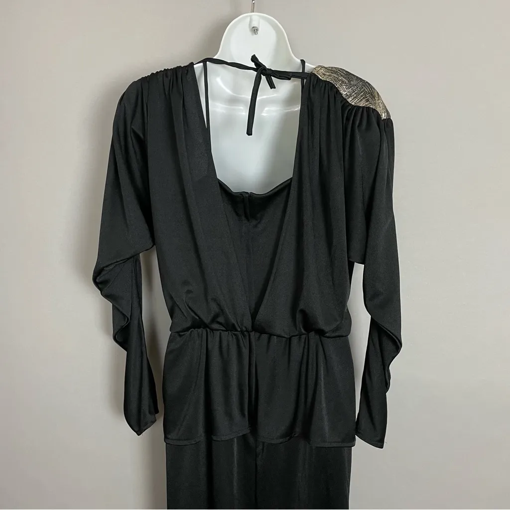 Vintage 80s Jumpsuit Black Metallic Dramatic‎ Disco New Years Eve Tank Party - Image 4